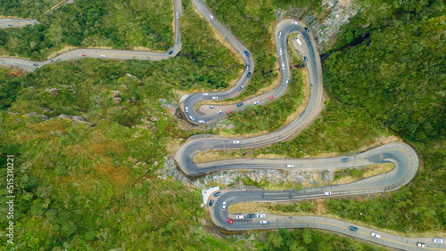 Transportation Traffic in Mountains. Aerial View