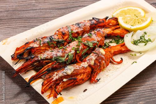 Indian cuisine - grilled prawn with spices