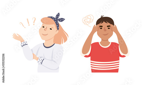 Man and Woman Thinking and Figuring Something out Searching for Idea Vector Set