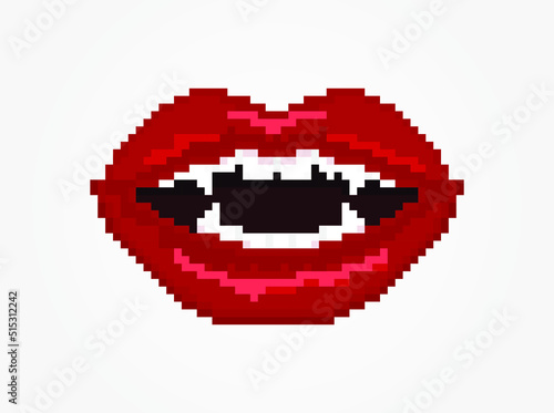 Pixel Female red vampire lips with bite fangs