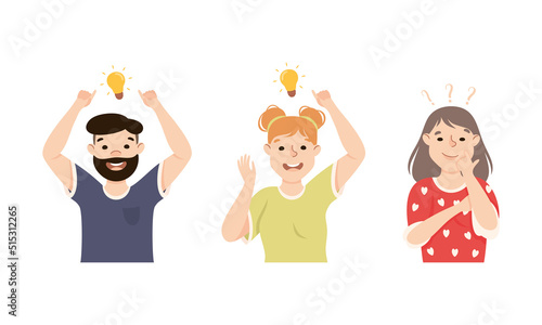 Man and Woman Thinking and Figuring Something out Searching for Idea Vector Set