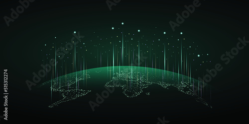 World map and parts connected by dots and lines. A database system that everyone can access with the Internet. Concept of connection and communication technology in the world.
