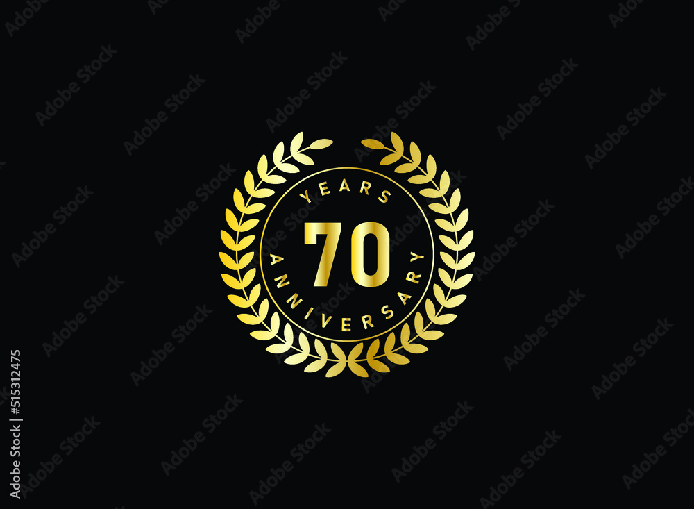 Fototapeta premium 70th anniversary celebration with gold glitter color and white background. Vector design for celebrations, invitation cards and greeting cards.