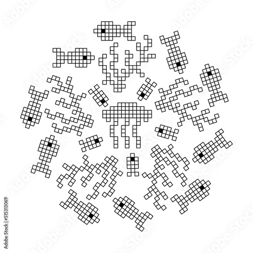 Sea mandala, coloring page for kids. Stylized algae and fish. Vector Illustration