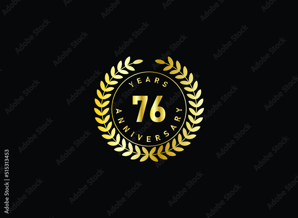 76th anniversary celebration with gold glitter color and white background. Vector design for celebrations, invitation cards and greeting cards. 76th anniversary celebration with gold glitter color and white background. Vector design for celebrations, invitation cards and greeting cards.