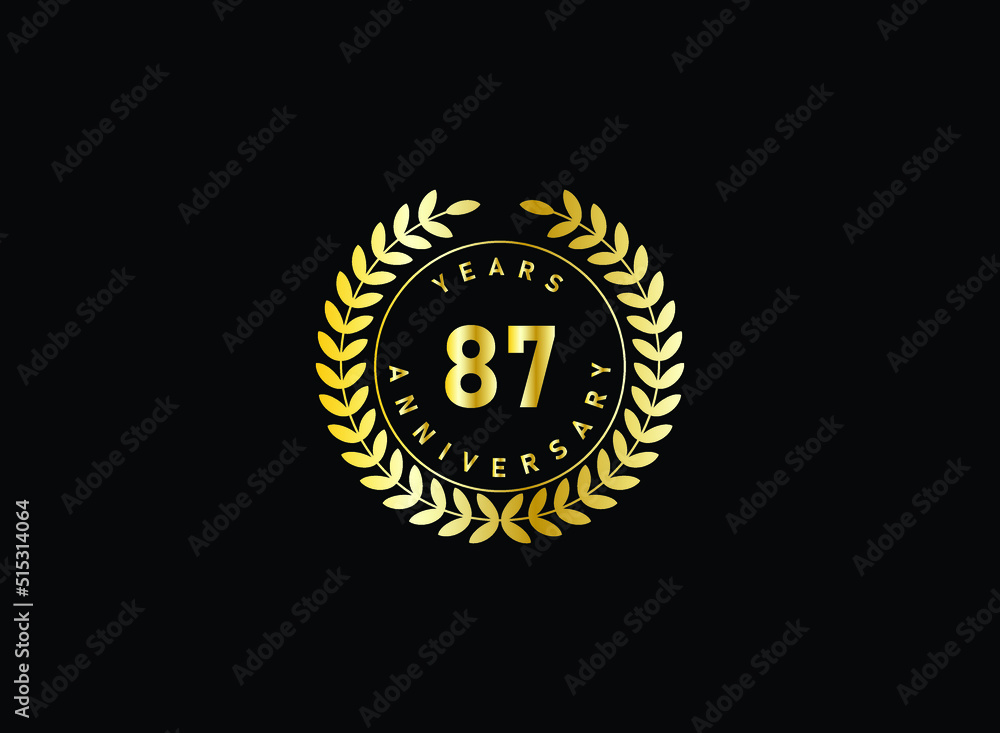 Naklejka premium 87th anniversary celebration with gold glitter color and white background. Vector design for celebrations, invitation cards and greeting cards.