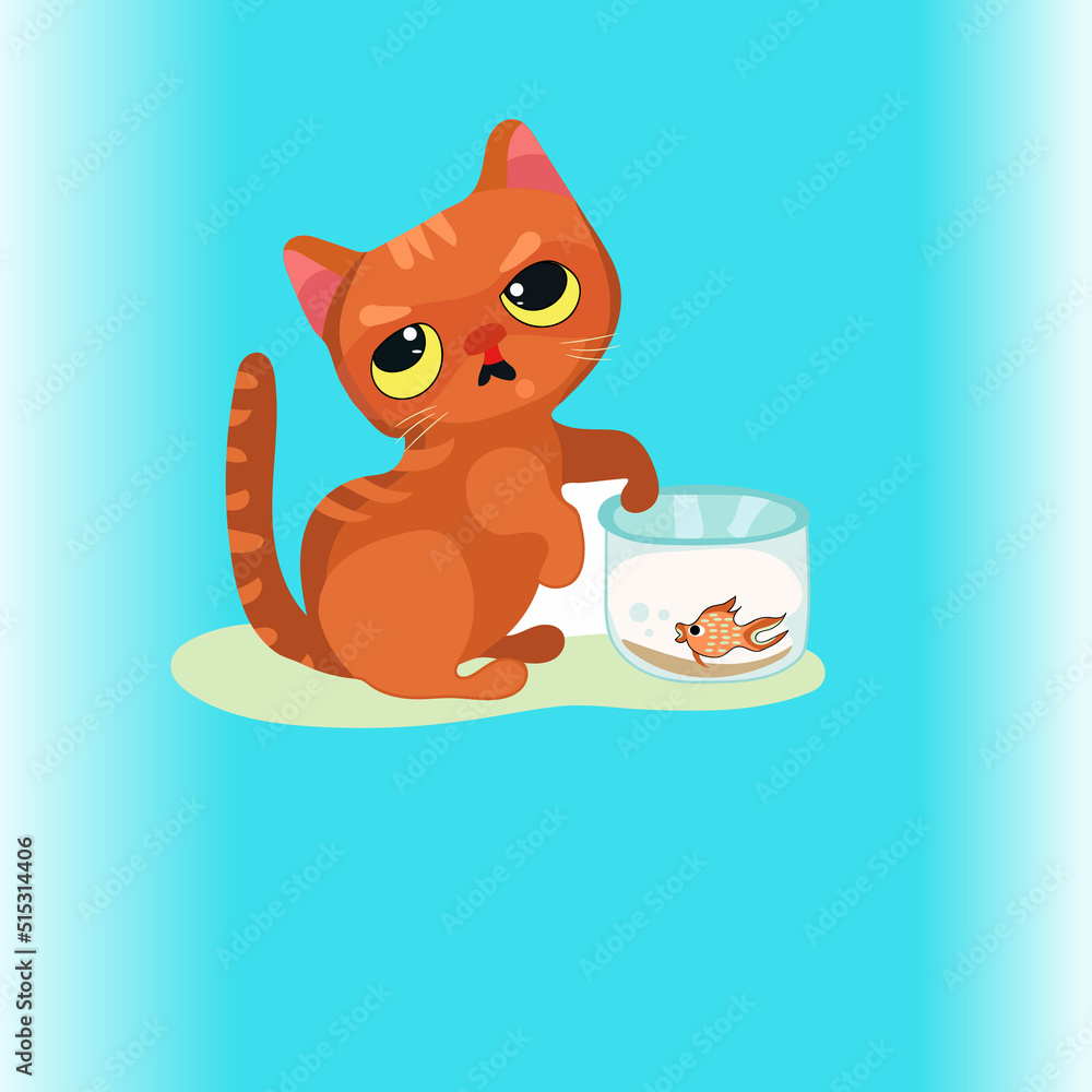 Cute cat thinking fish cartoon vector icon illustration. animal nature ...