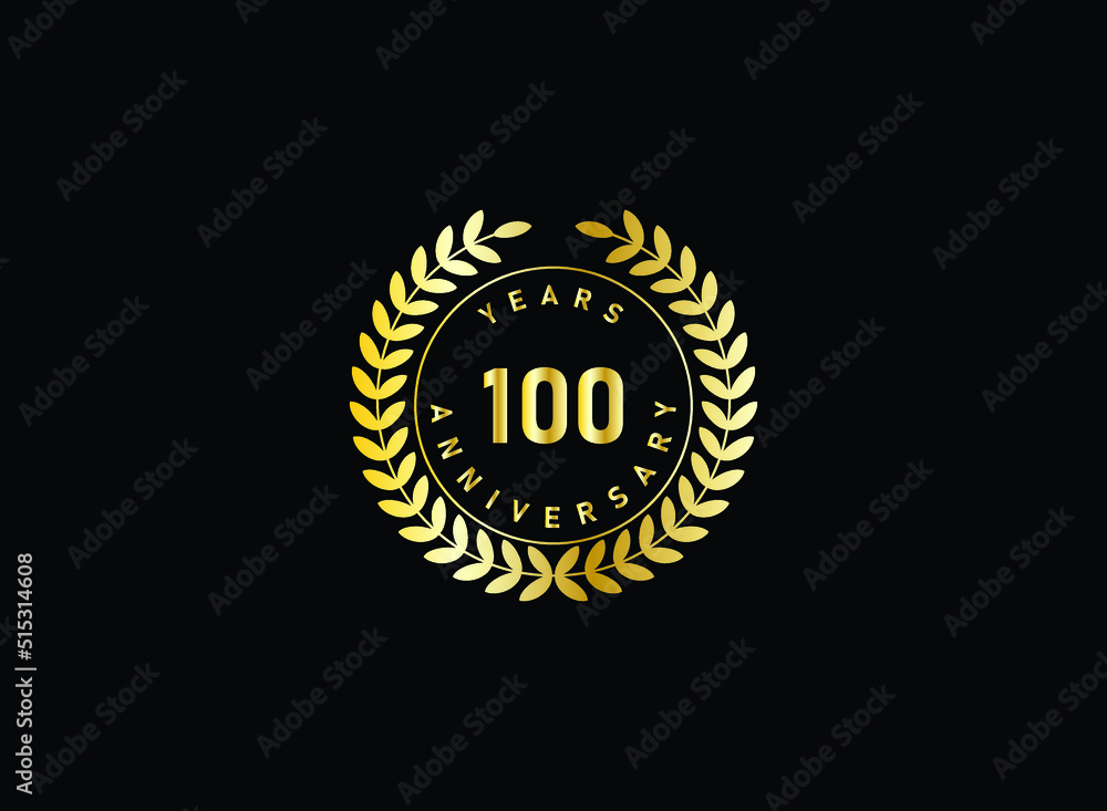 Naklejka premium 100th anniversary celebration with gold glitter color and white background. Vector design for celebrations, invitation cards and greeting cards.