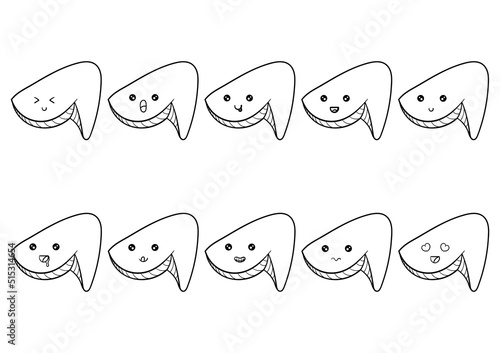 hand drawn collection of kawai fried chicken wings with facial characters, on a white background