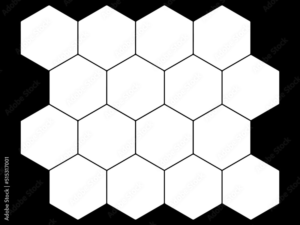White hexagon, honeycomb, design elements, shapes, pattern with no strokes. Use for photo collection, collage, template, frame, overlay, montage. Black background. Vector illustration. White hexagon, honeycomb, design elements, shapes, pattern with no strokes. Use for photo collection, collage, template, frame, overlay, montage. Black background. Vector illustration.