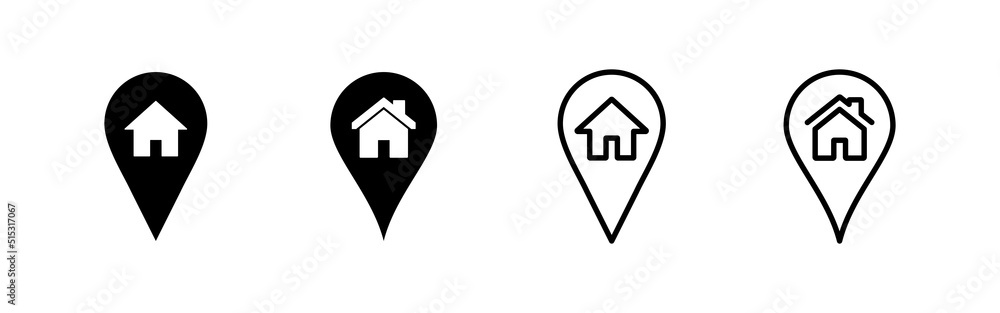 address icons set. home location sign and symbol. pinpoint address icons set. home location sign and symbol. pinpoint