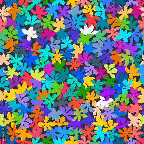 Vector seamless pattern with maple leaves. Rainbow colored repeating pattern