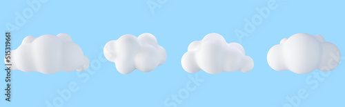 3D White Cloud Set Isolated on Blue