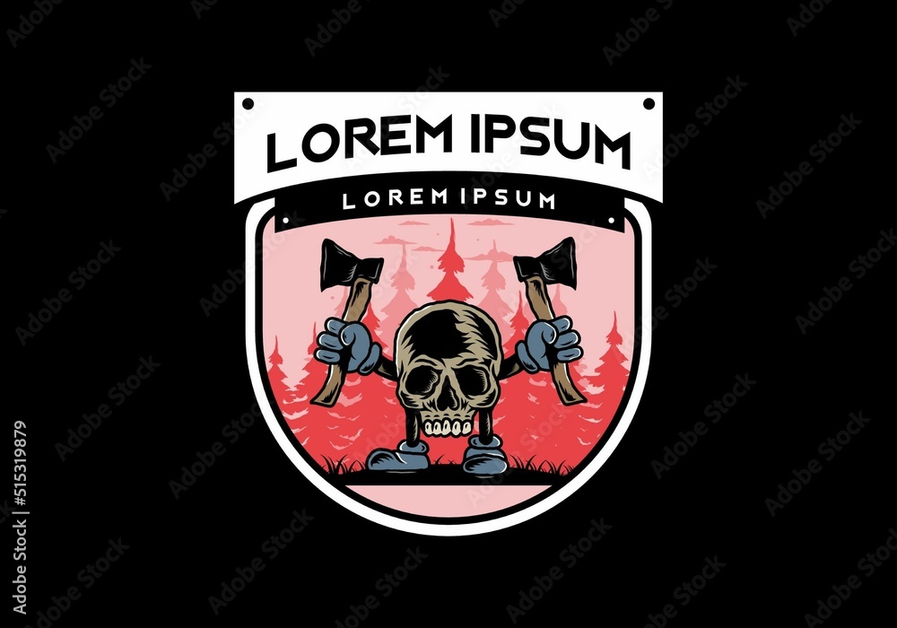 Skull holding two ax illustration design Skull holding two ax illustration design