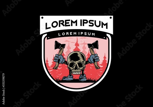Skull holding two ax illustration design