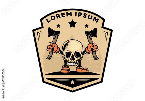 Skull holding two ax illustration design