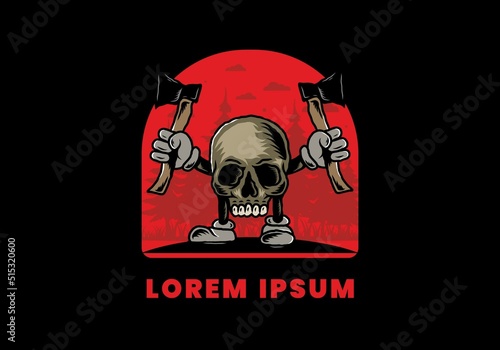 Skull holding two ax illustration design