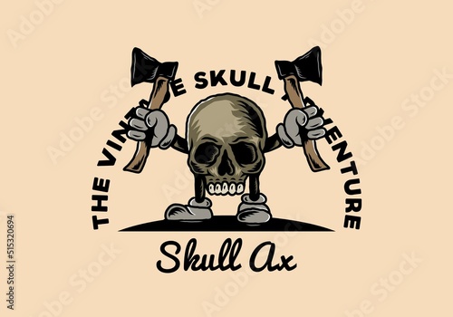 Skull holding two ax illustration design