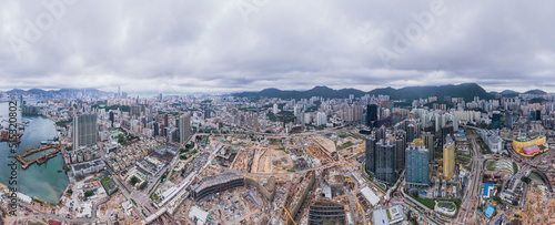 Canvas Print Epic panorama of huge construction site in the Kai Tak area, Kowloon, Hong Kong,