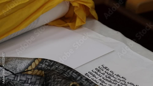 07-07-2022. jerusalem-israel. An open Torah scroll on the last page, before the introduction of a new Torah scroll photo