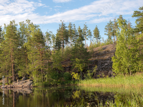 Fototapeta Naklejka Na Ścianę i Meble -  rocks on a forest lake