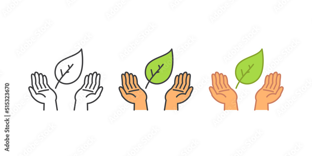 Fototapeta premium leaf and hand, care nature icon vector. Ecology and environment related illustration concept 
