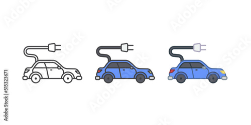 Electric car usage and green electricity energy consumption icon outline concept. Ecology and environment related illustration concept.