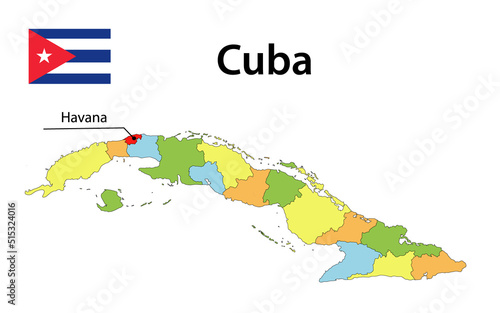 Map with borders and flag of Cuba. © rb_octo