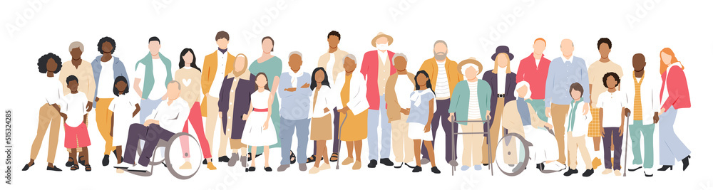 Multicultural group of families. Flat vector illustration. Multicultural group of families. Flat vector illustration.