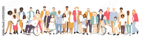 Multicultural group of families. Flat vector illustration. 