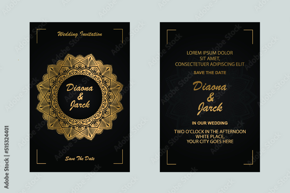 Wedding luxury golden invitation card template. Wedding luxury golden invitation card template.