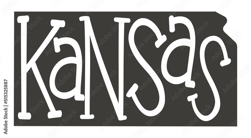Kansas drawn map with text script. Outline Isolated illustration on a ...
