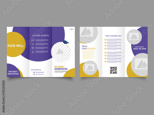 Back to school. TRI FOLD Brochure School admission. Creative shape business, school admission brochure template