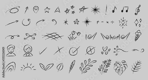 miscellaneous symbol and icon hand drawn chalk style vector illustration