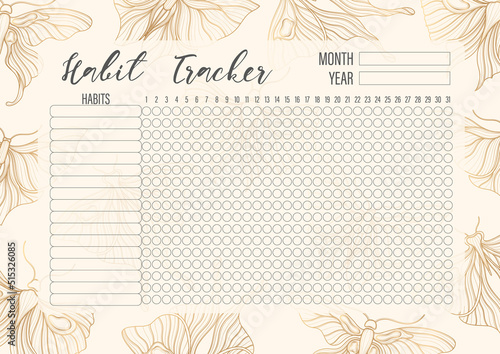 Habit tracker template for monthly.Planner checklist ready to print.Calendar table of habits for every day.