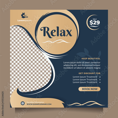 Creative and modern beauty care center promotion design social media post and banner. Square vector template concept of professional hair spa, yoga, meditation, cosmetic sale, skin treatment, etc