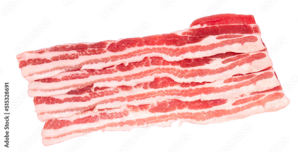 Raw uncooked Bacon Slices isolated On White Background Raw uncooked Bacon Slices isolated On White Background