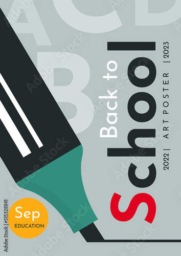 School background. Back to school. Black marker on a gray background. Simple flat background. Vertical poster.