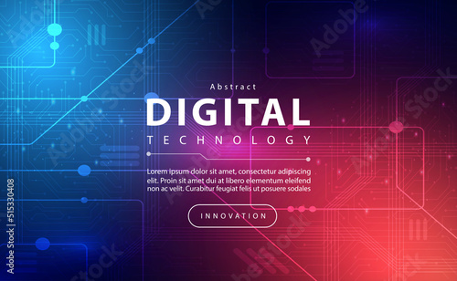 Digital technology banner pink blue background concept with technology line light effect, abstract tech, innovation future data, internet network, big data, lines dots connection, illustration vector