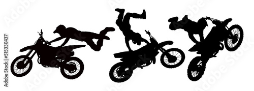 Fotografiet motocross jumping riders, freestyle, isolated silhouettes vector set