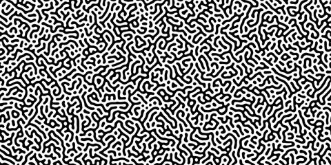 Gardinen Tiermuster Turing reaction diffusion monochrome seamless pattern with chaotic motion. Natural background with organic structures. Vector illustration of chemical morphogenesis concept. Curvy doodle labyrinth  © Kusandra