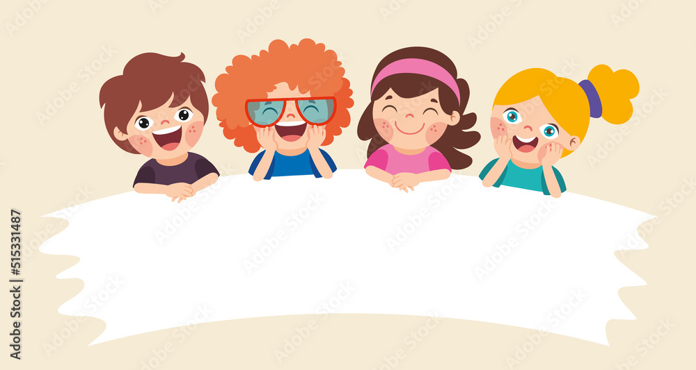 Cartoon Kids With Blank Banner Cartoon Kids With Blank Banner