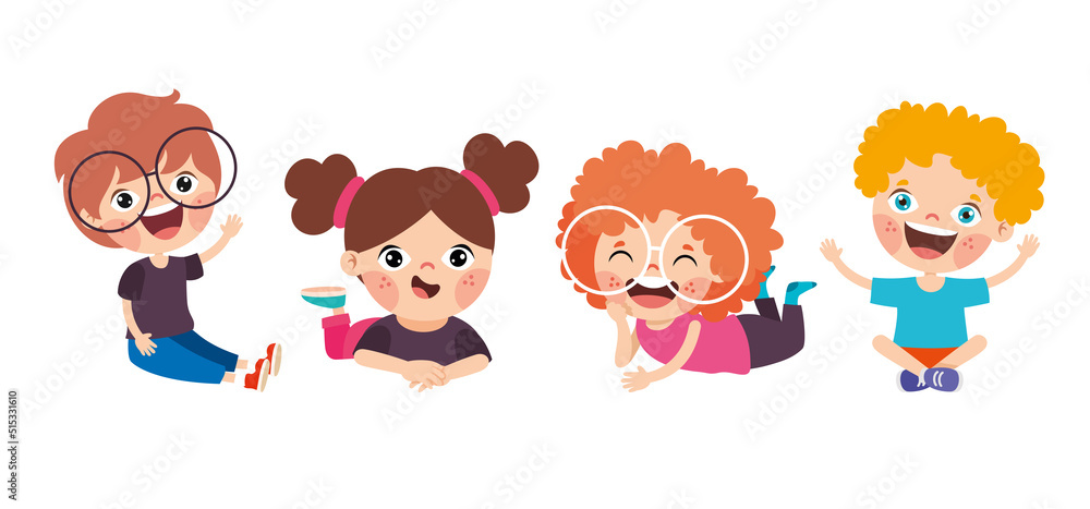 Happy Cartoon Children Characters Sitting Happy Cartoon Children Characters Sitting