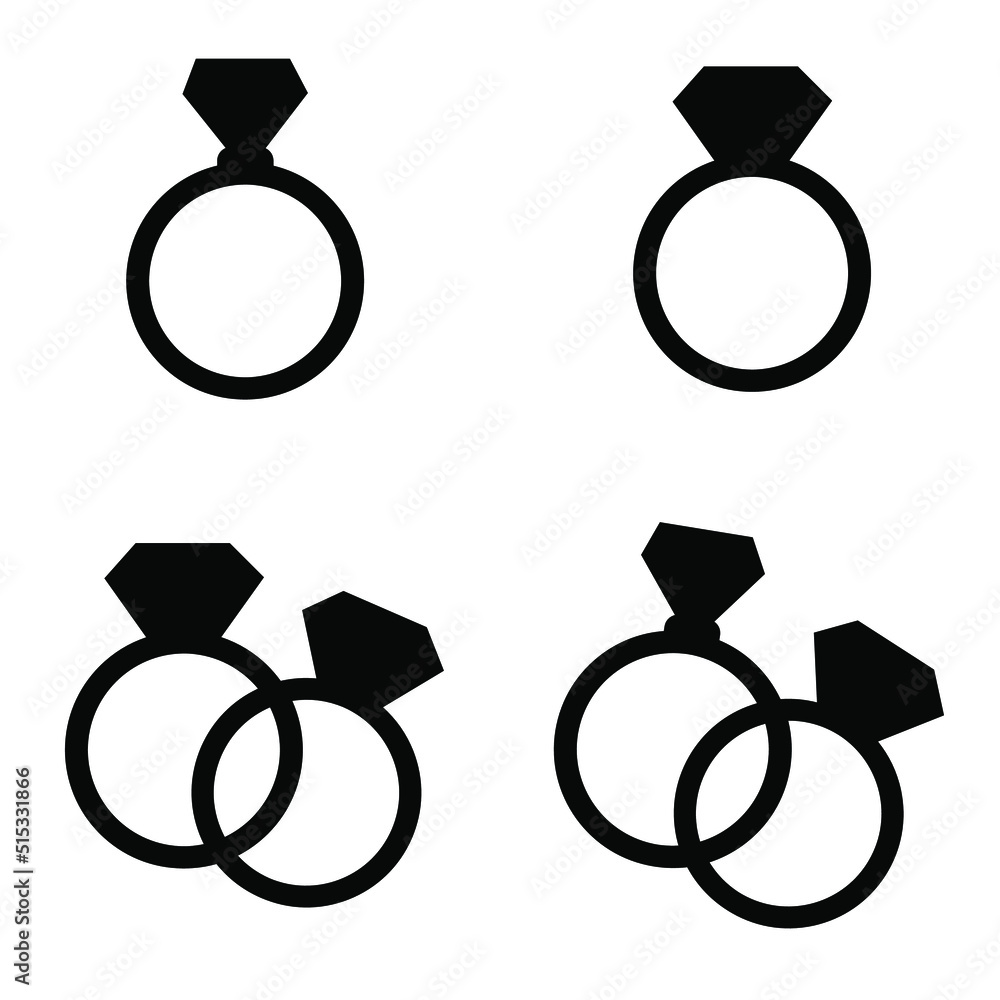 Set of vector silhouettes of cute engagement rings. Set of vector silhouettes of cute engagement rings.