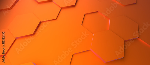 Abstract modern orange hexagon background using as header, 3d rendering