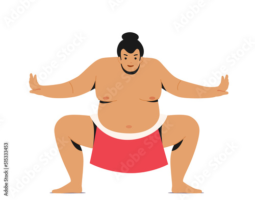 Sumo Wrestler Man Presenting Traditional Japanese Martial Arts, Overweight Male Character, Isolated Japan Sportsman
