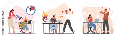 Set Deadline, Lack of Time, Stress in Office Concept. Furious Boss Scolding and Rebuking Incompetent Employees