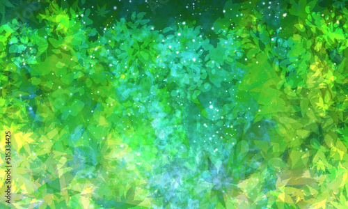 画面いっぱいに新緑が生い茂る初夏の朝の背景素材