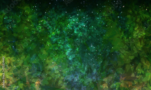 画面いっぱいに新緑が生い茂る初夏のミステリアスな夜の背景素材