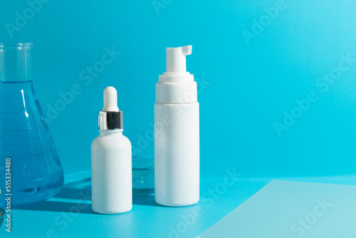 mockup tube bottle for skin care cosmetic summer sunscreen, product branding, cream lotion treatment in science laboratory
